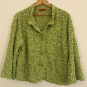 Tapemeasure Boucle knit Green Cardigan Coat with Bell Sleeves size L